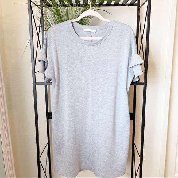 LUSH | Gray Sweatshirt Dress with Ruffle Sleeves - Picture 1 of 6